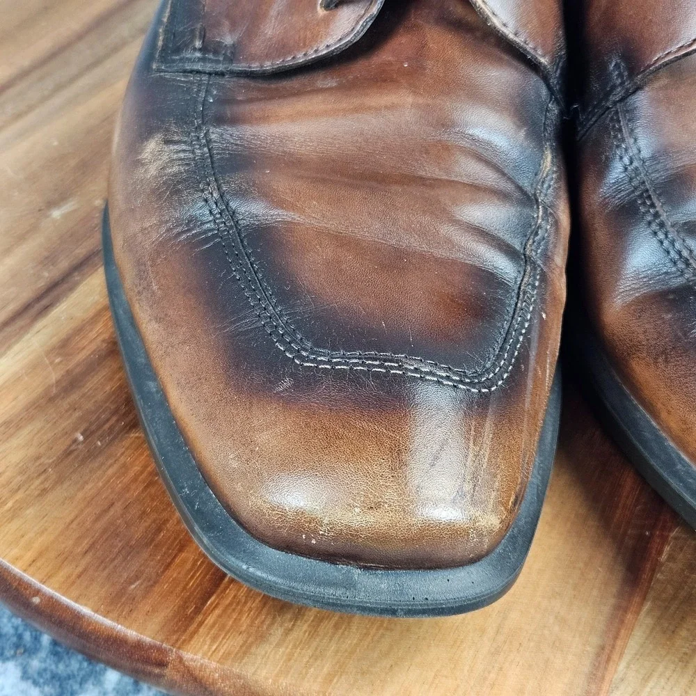 ECCO Mens Shoes 45 US 11 Brown Burnished Leather Apron Toe Derby Shock Point